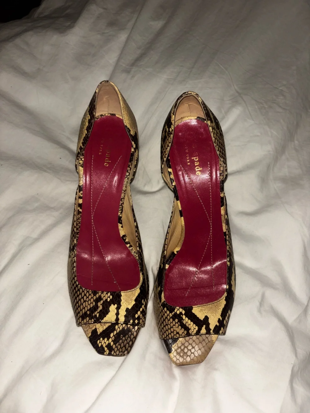 Kate Spade Python-Print Pointed Toe Heels in Brown and Black